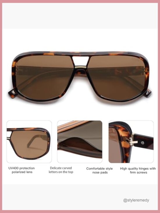 Oversized Aviator Sunglasses Polarized UV400 Plastic Tortoise main image 4